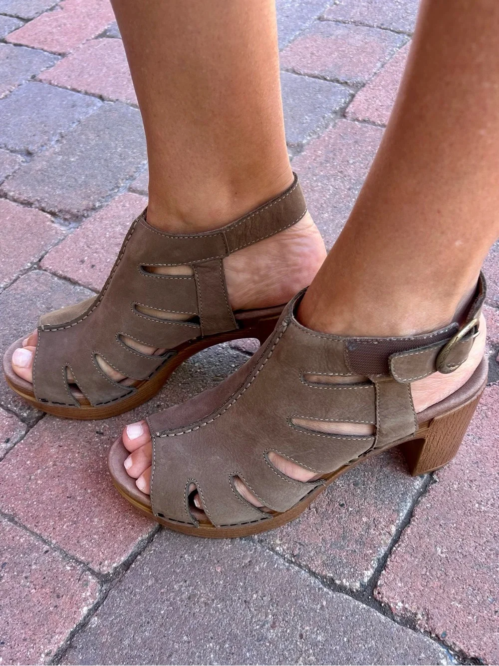 Dansko Demetra Cutout Taupe Suede Peep Toe Bootie